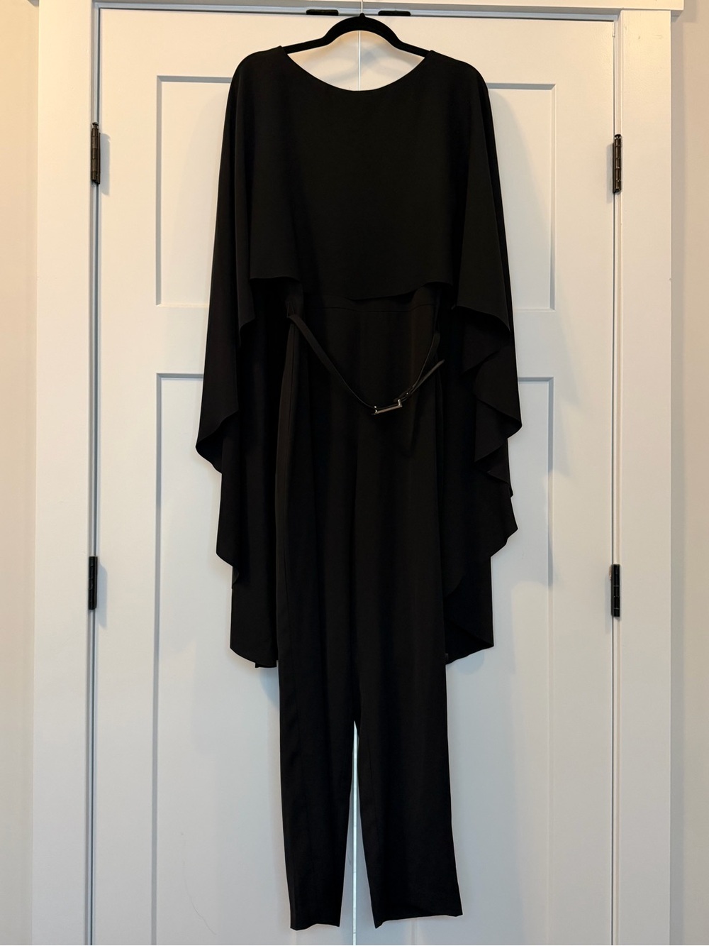Ralph Lauren Black Draped Cape Jumpsuit with Belt